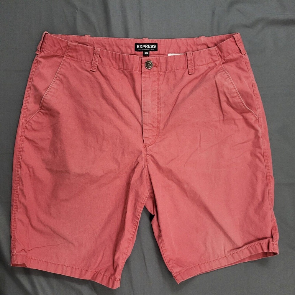 Express‎ Mens 36 Chino Shorts Salmon Pink Coral Cotton Casual Summer Flat Front
